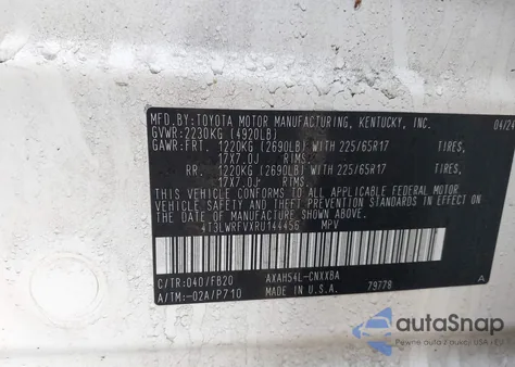 2024 Toyota Rav4 Hybrid Le из США, поврежденный, VIN 4T3LWRFVXRU144456